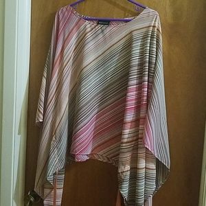Tan and Pink Diagonal-Striped Poncho Top